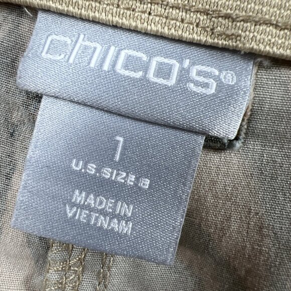 Chicos Women's Roll Tab Pants Size 8 Floral Tropical Lightweight Zipper Button - Picture 5 of 10